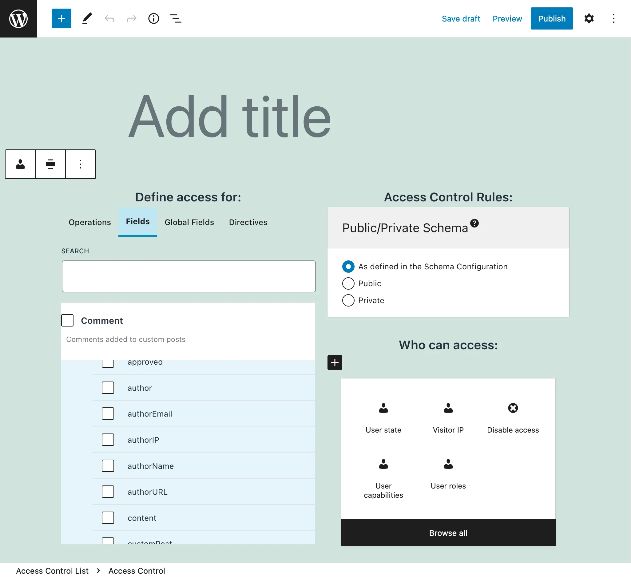 Editor della Lista di Controllo degli Accessi