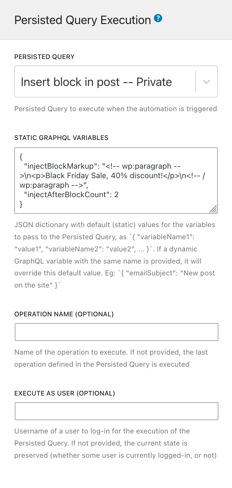 Regola di Automazione - Esecuzione della Persisted Query