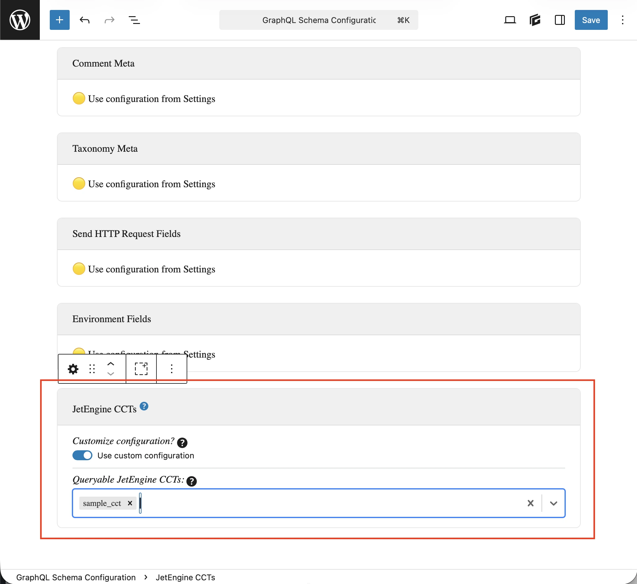 Definizione dei CCT interrogabili nella Configurazione dello schema