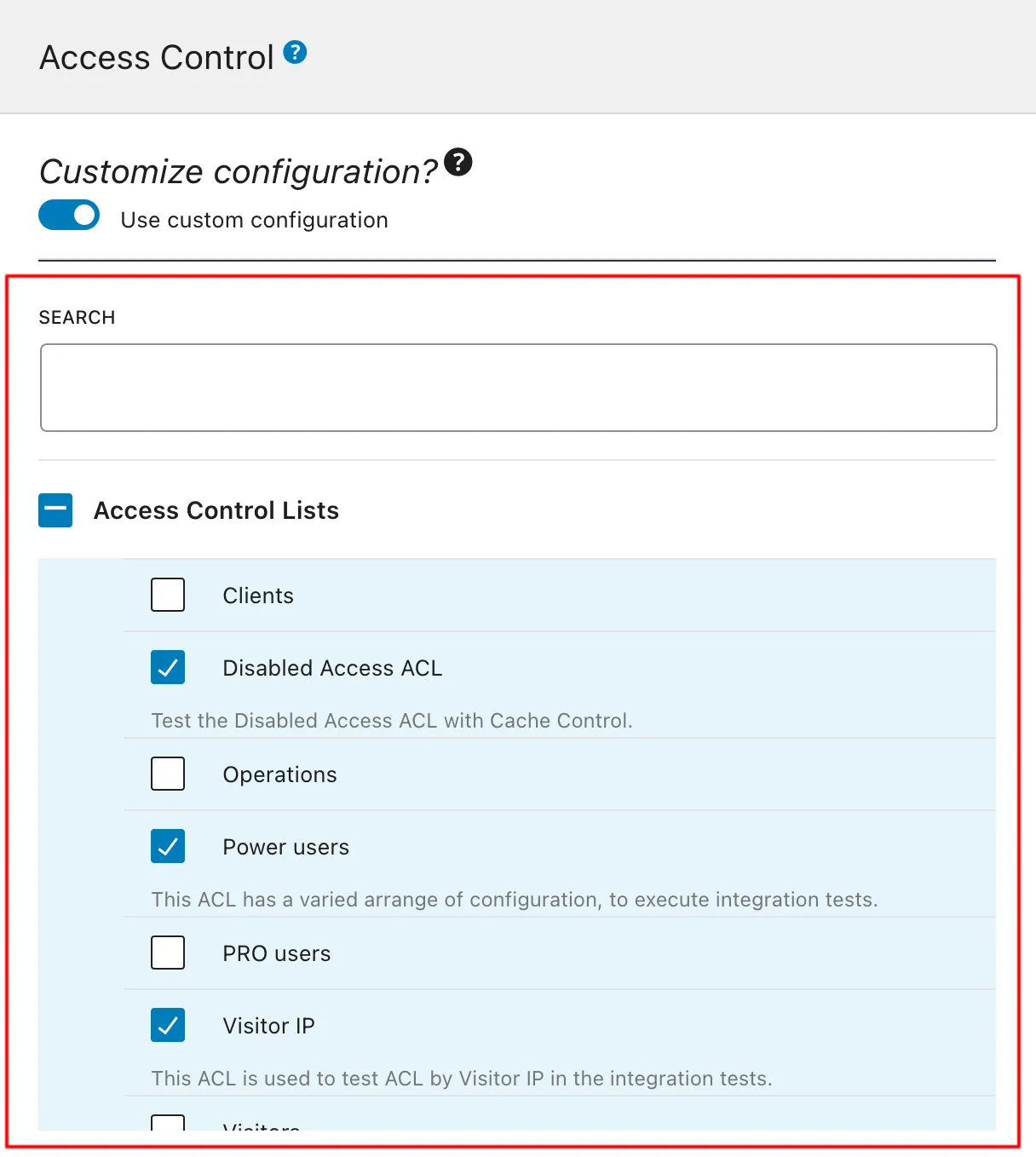 Selezione di una Lista di Controllo degli Accessi nella Configurazione dello Schema