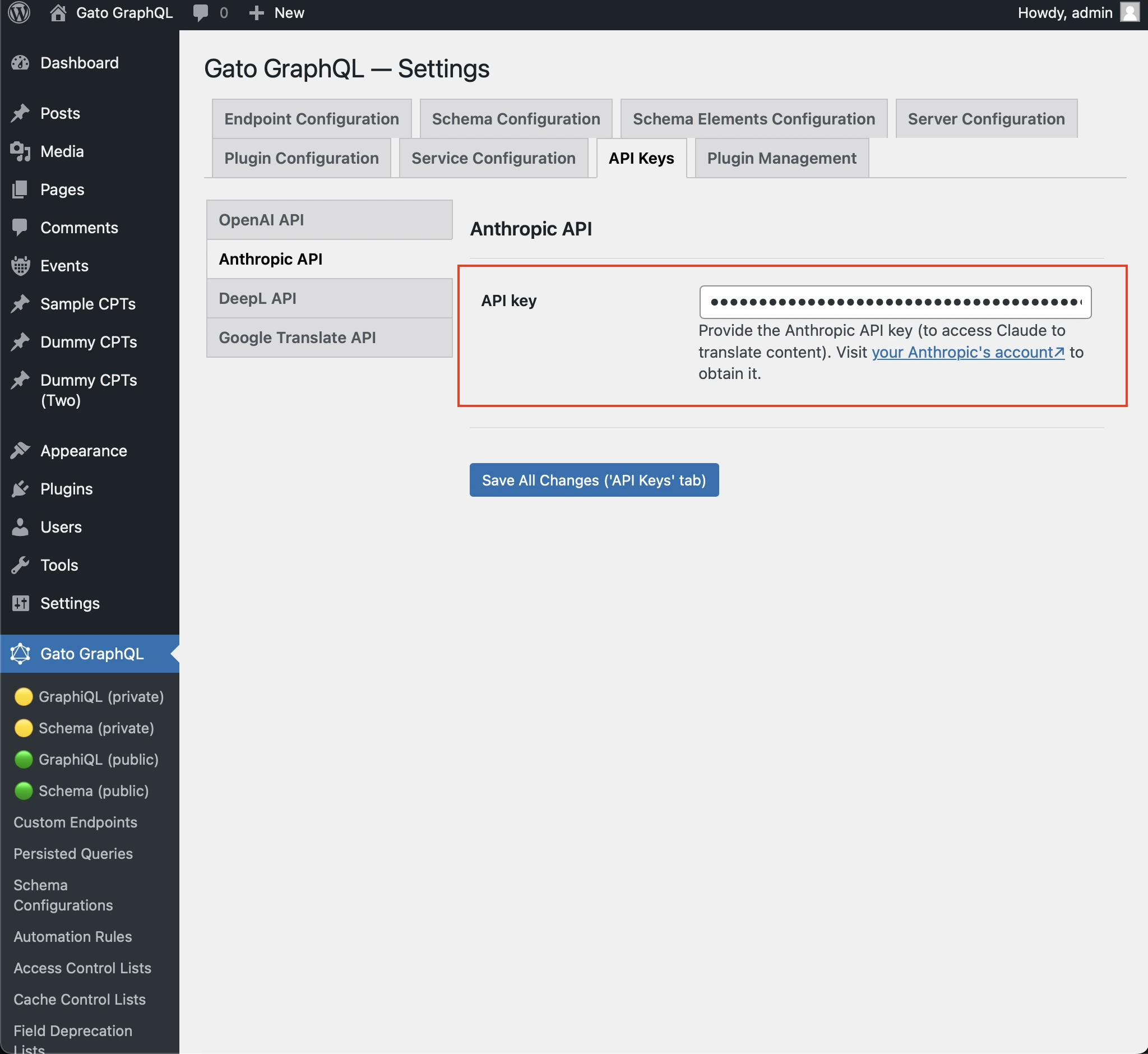 Configurazione della chiave API di Anthropic