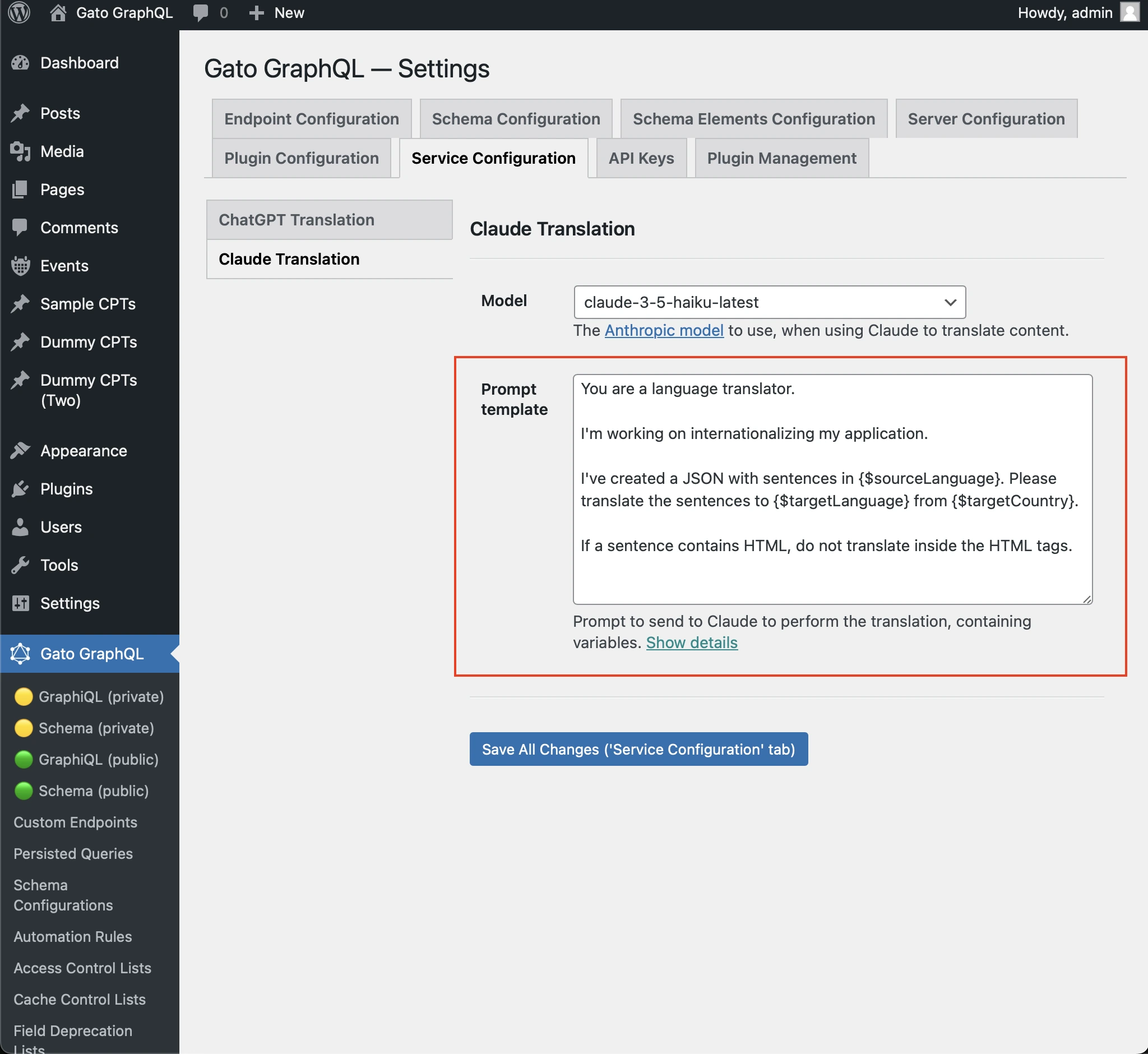 Configurazione del prompt per Claude