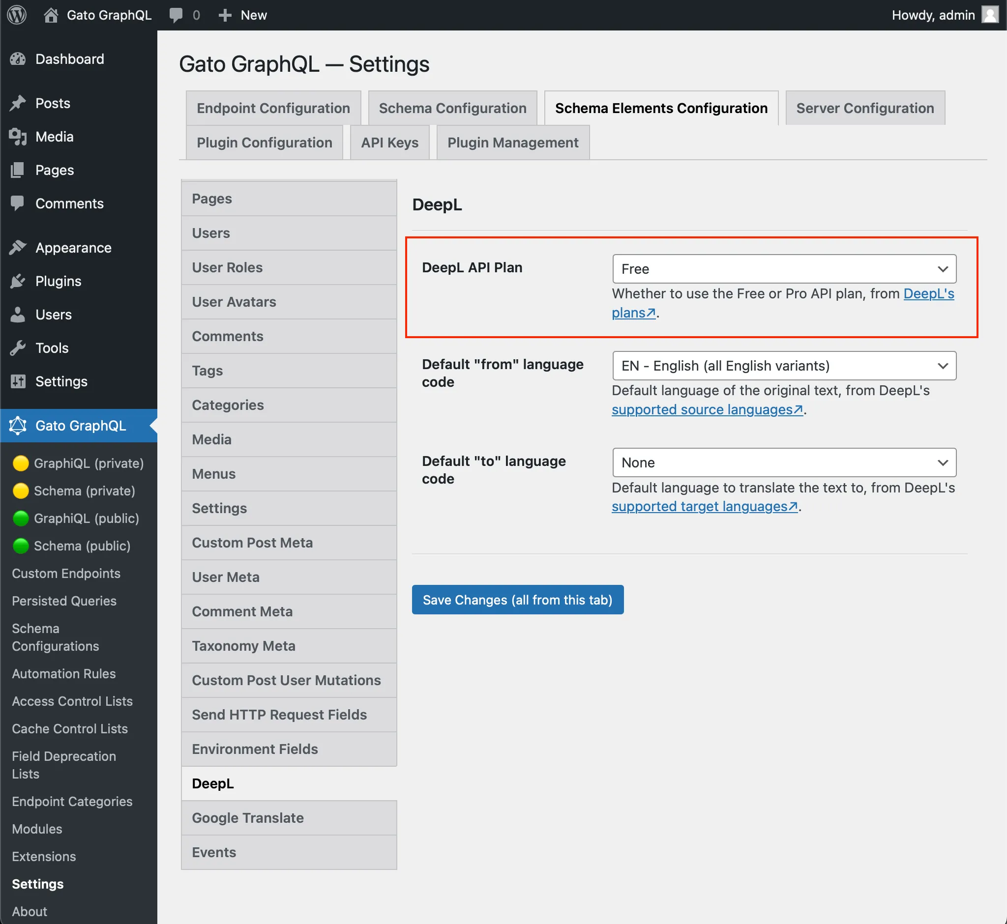 Configurazione del piano DeepL