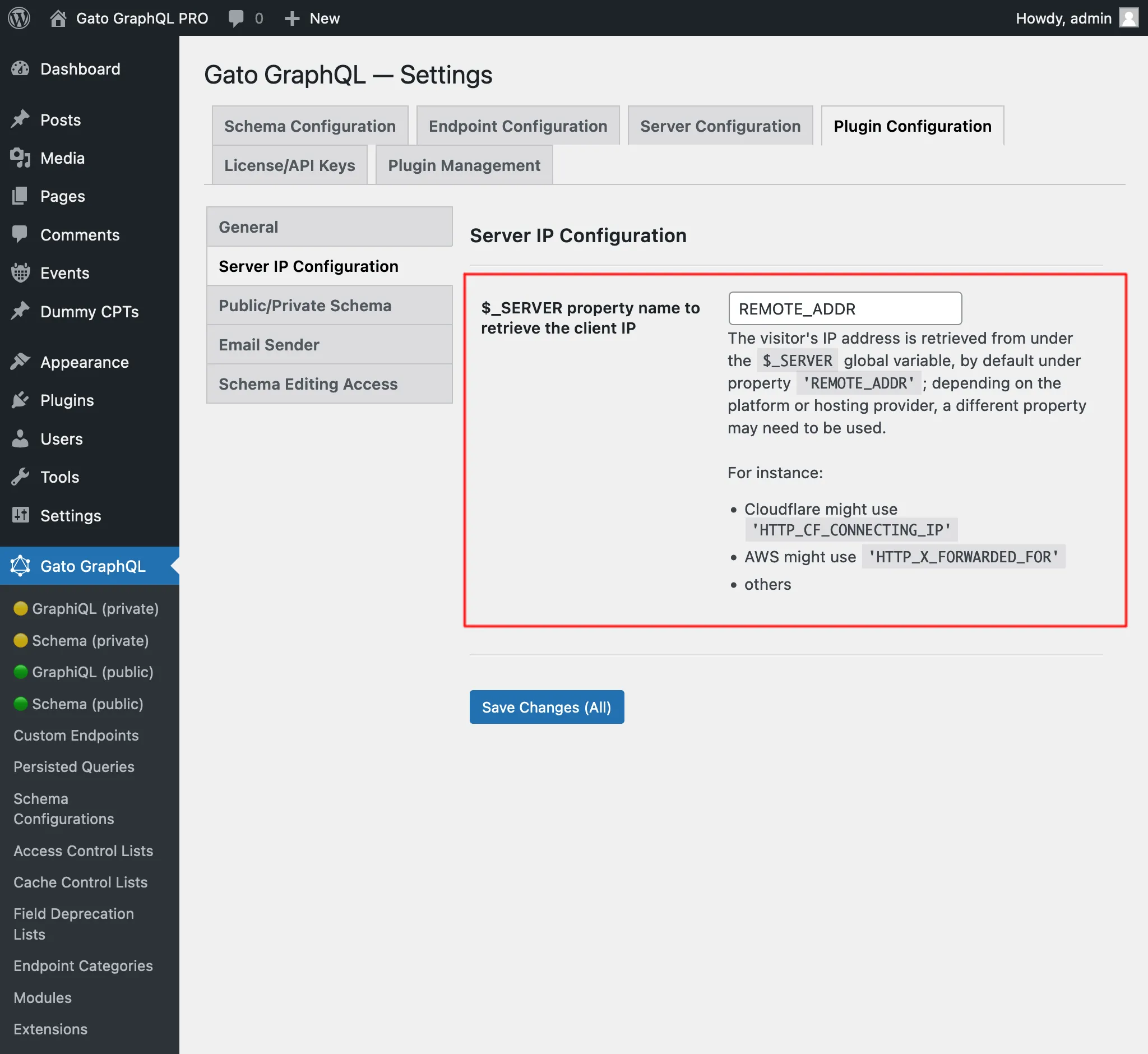 Configurare il nome della proprietà $_SERVER per recuperare l'IP del client