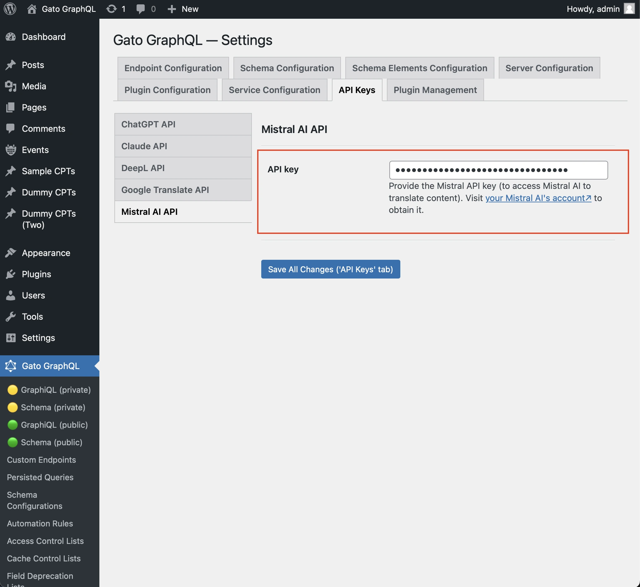 Configurazione della chiave API di Mistral AI
