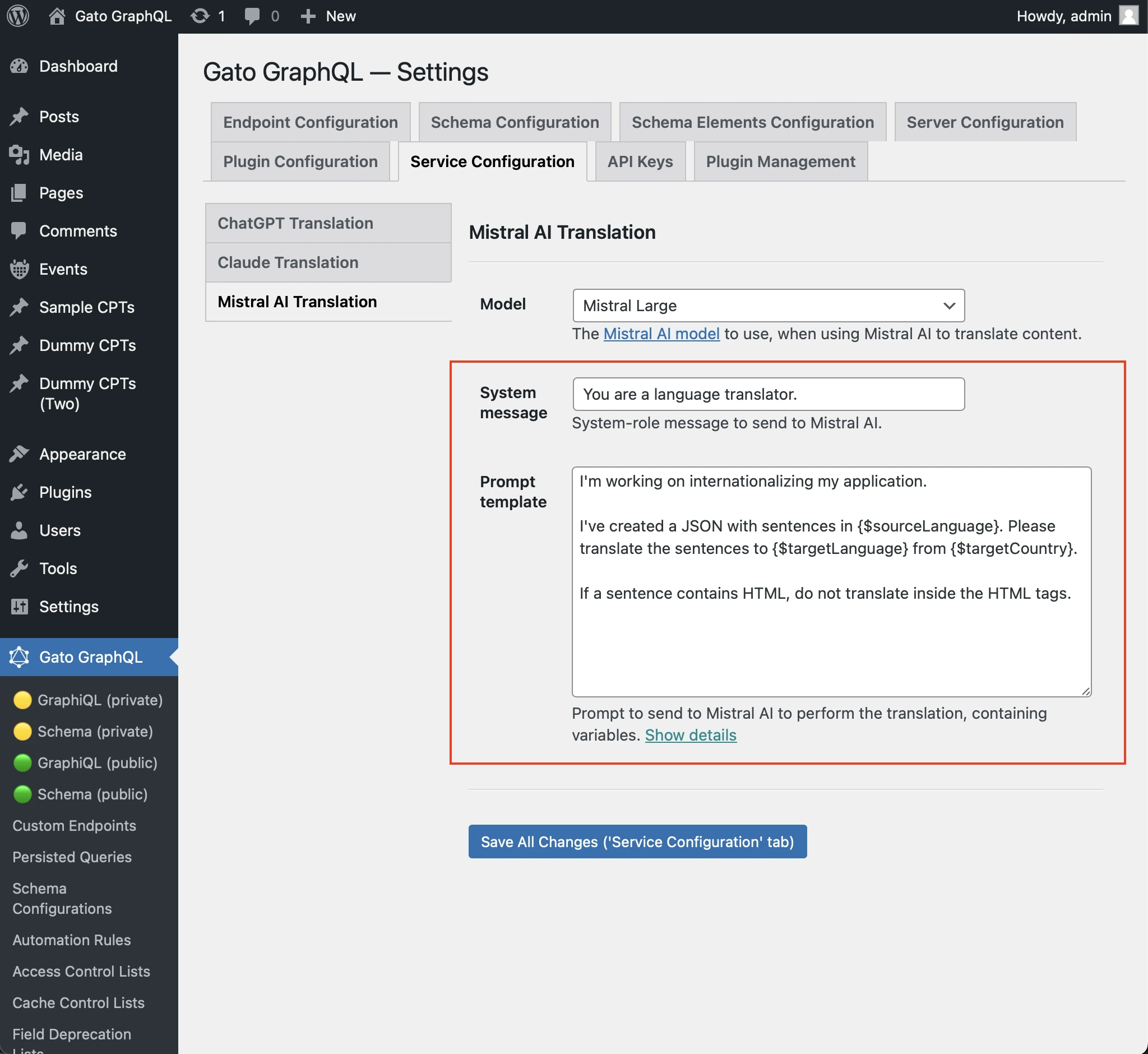 Configurazione del prompt per Mistral AI