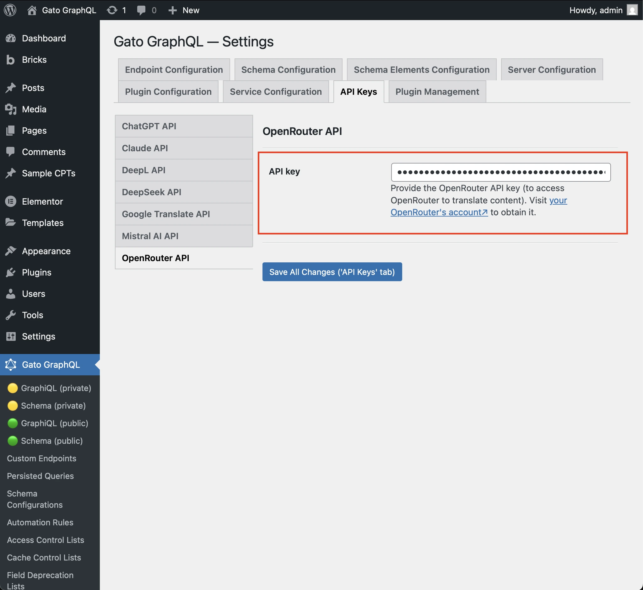 Configurazione della chiave API di OpenRouter