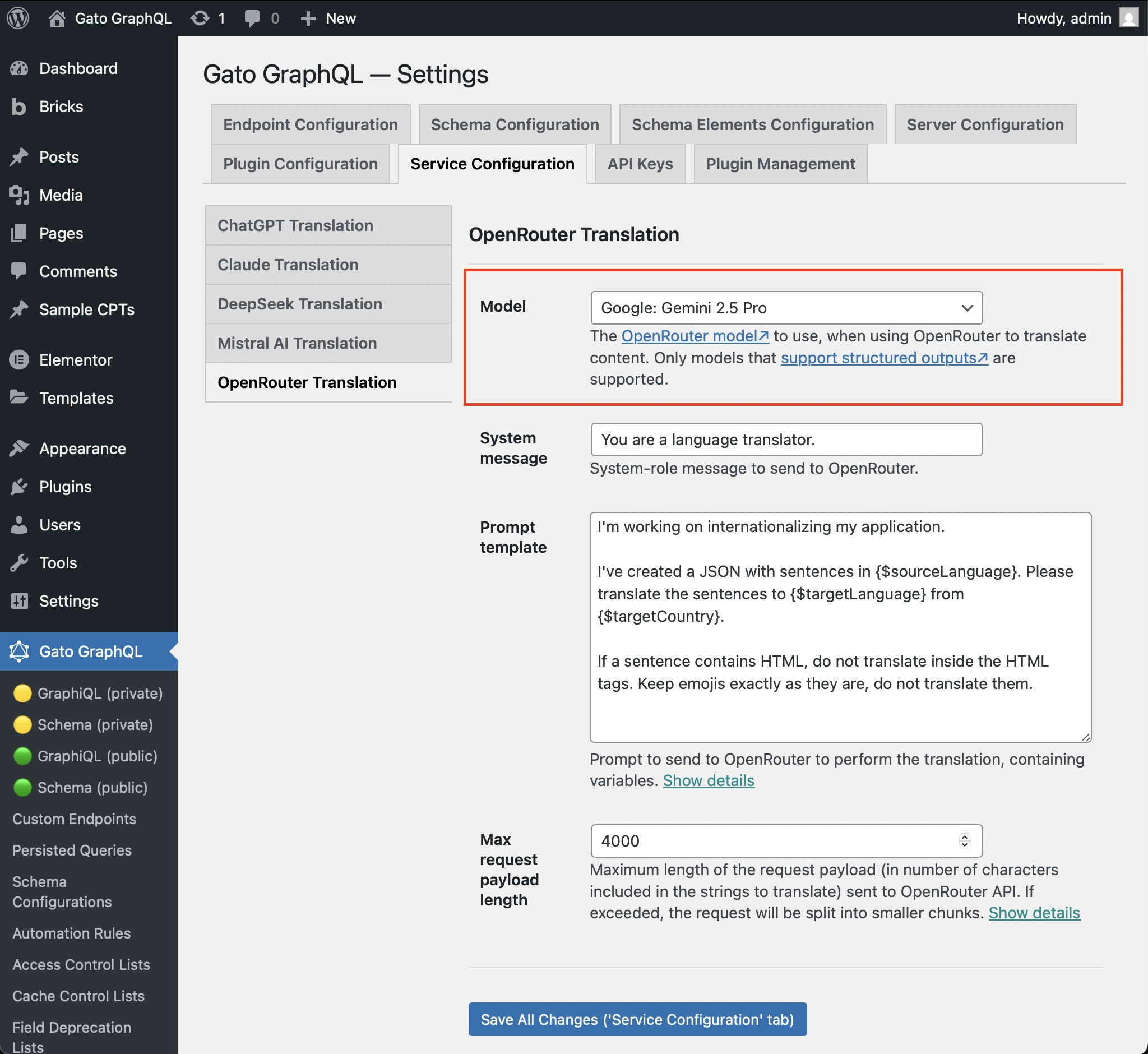 Configurazione del modello OpenRouter