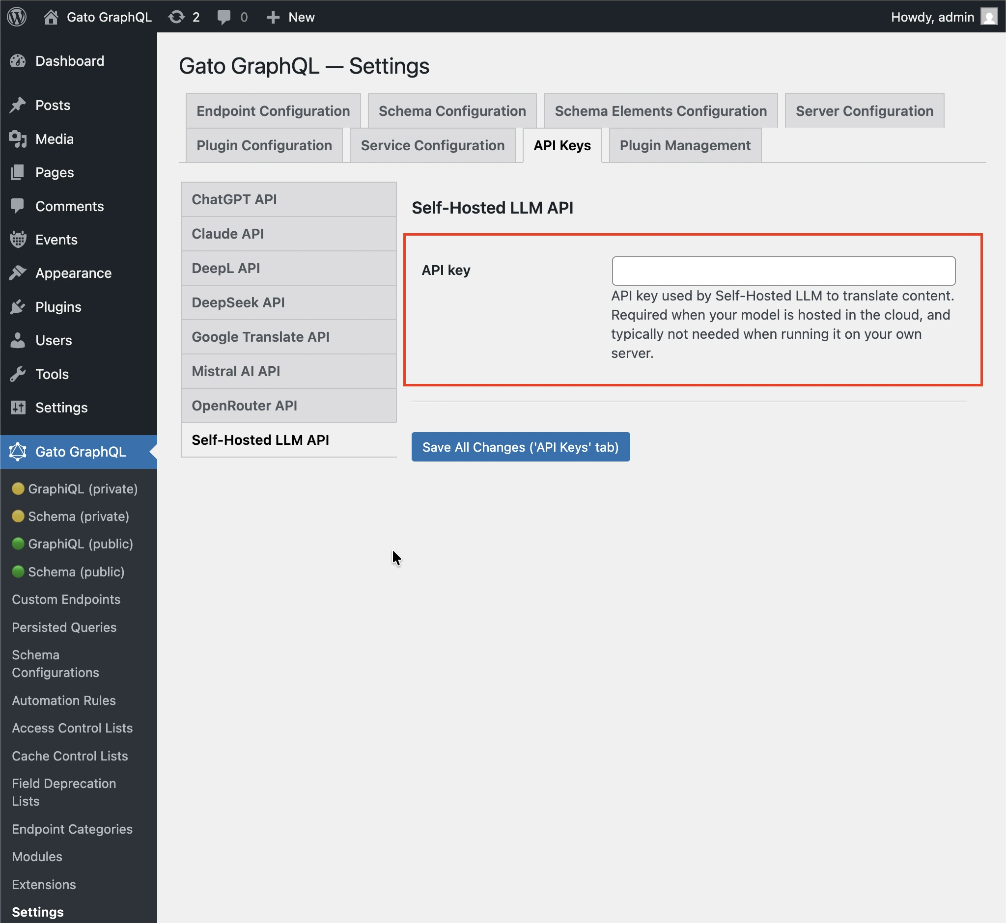 Configurazione della chiave API