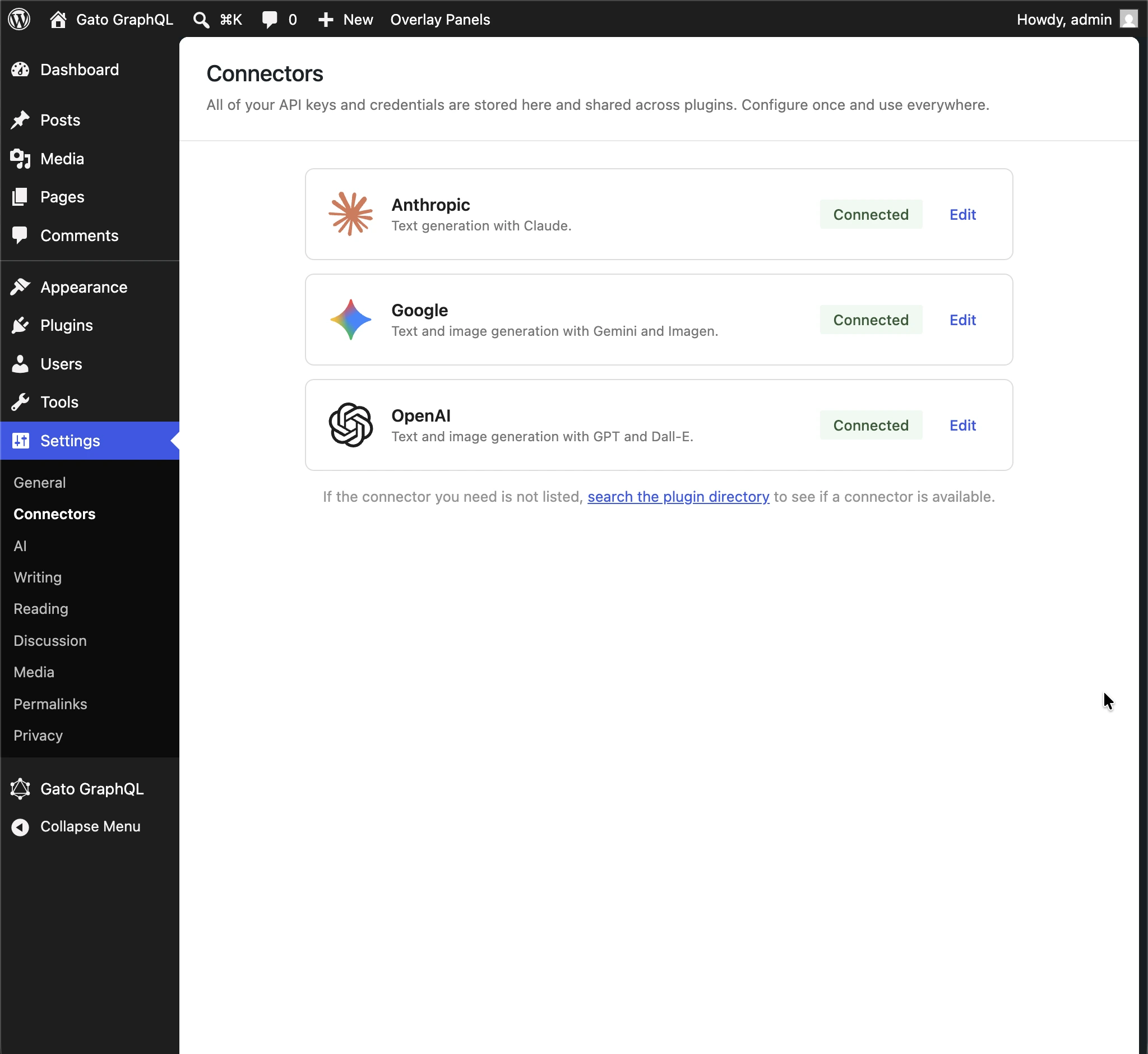 La chiave API viene recuperata da WordPress AI Connectors