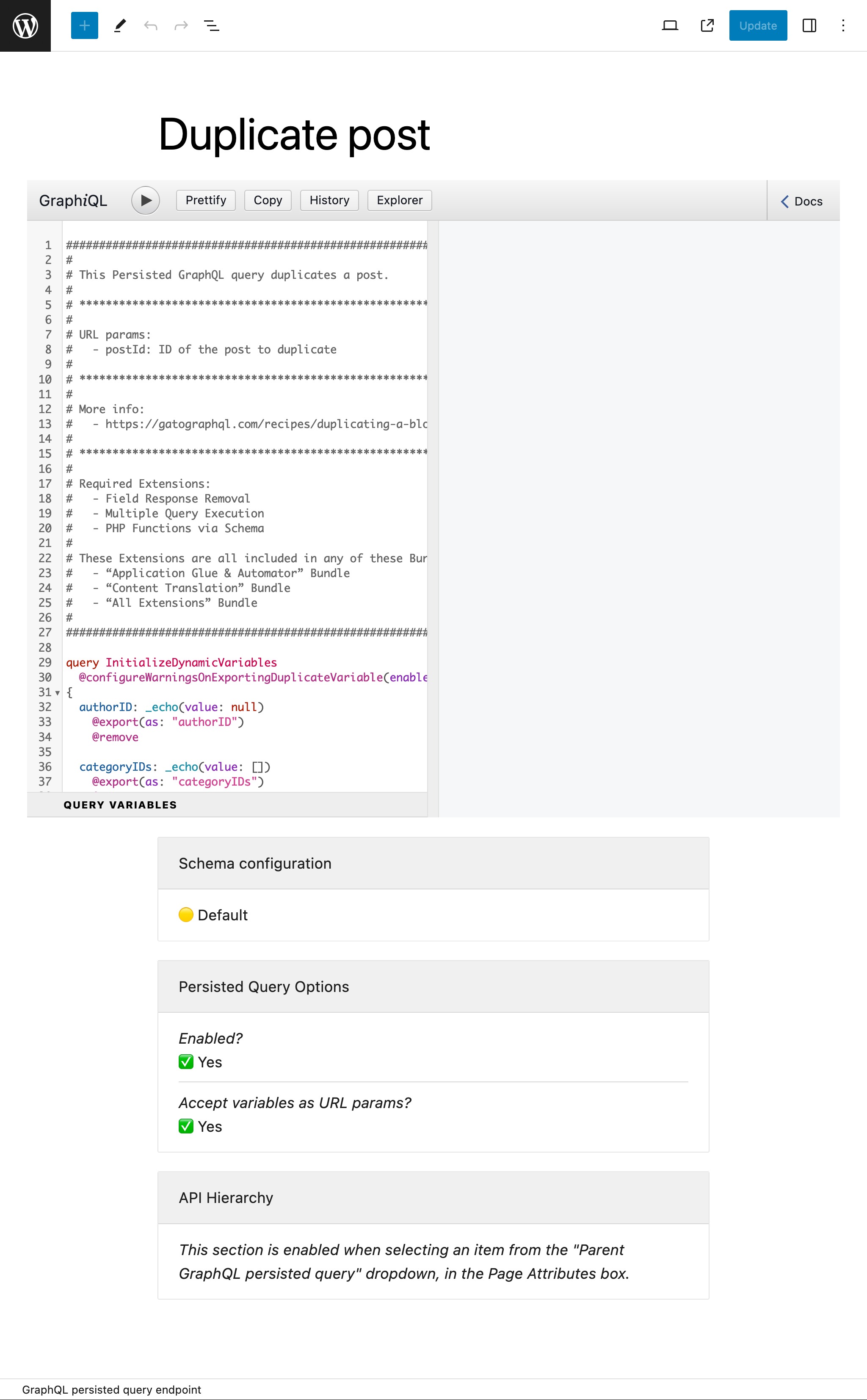Persisted Query nell'editor