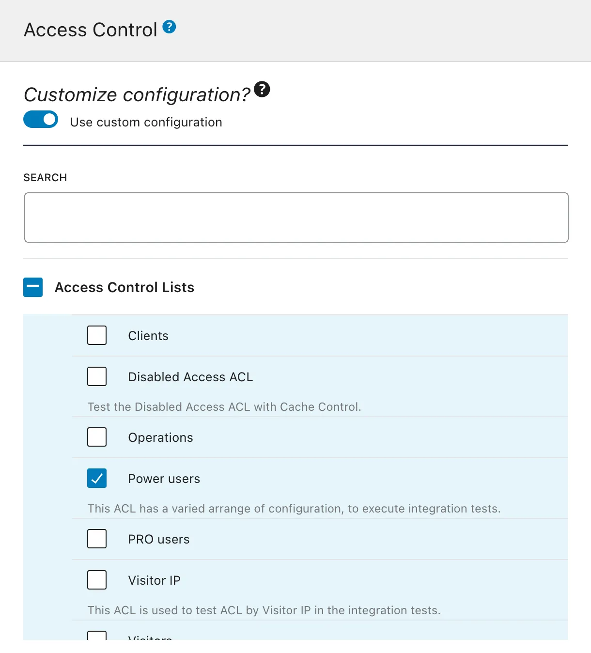 Selezione di una lista di controllo degli accessi nella Configurazione dello Schema