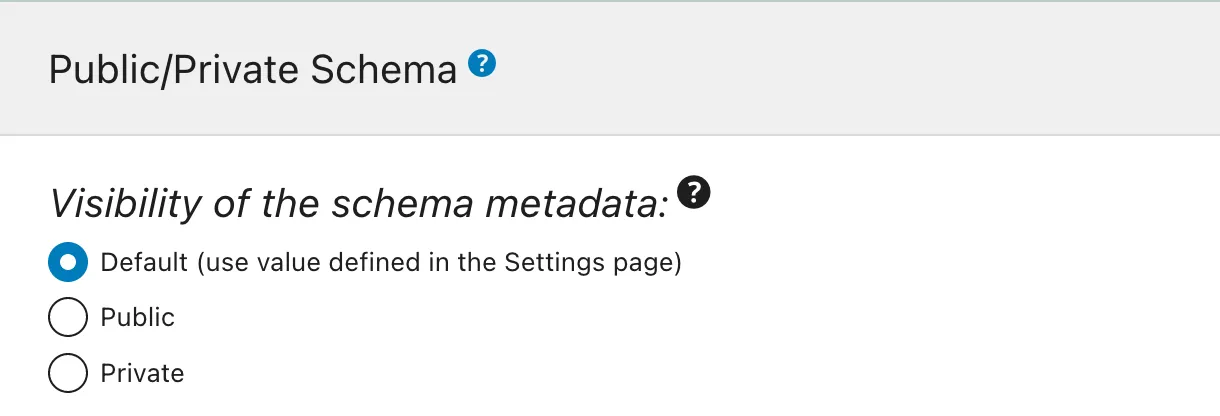 Modalità schema Pubblica/Privata, impostata nella configurazione dello schema