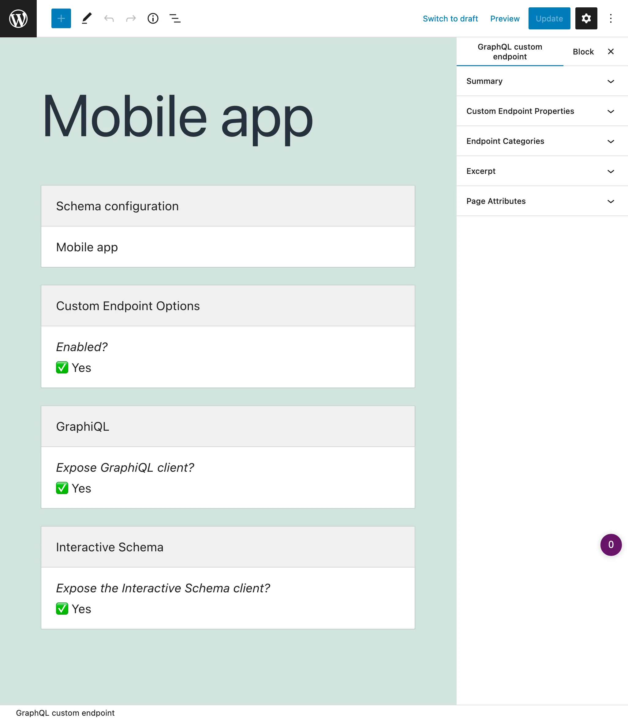 Custom Endpoint nell'editor