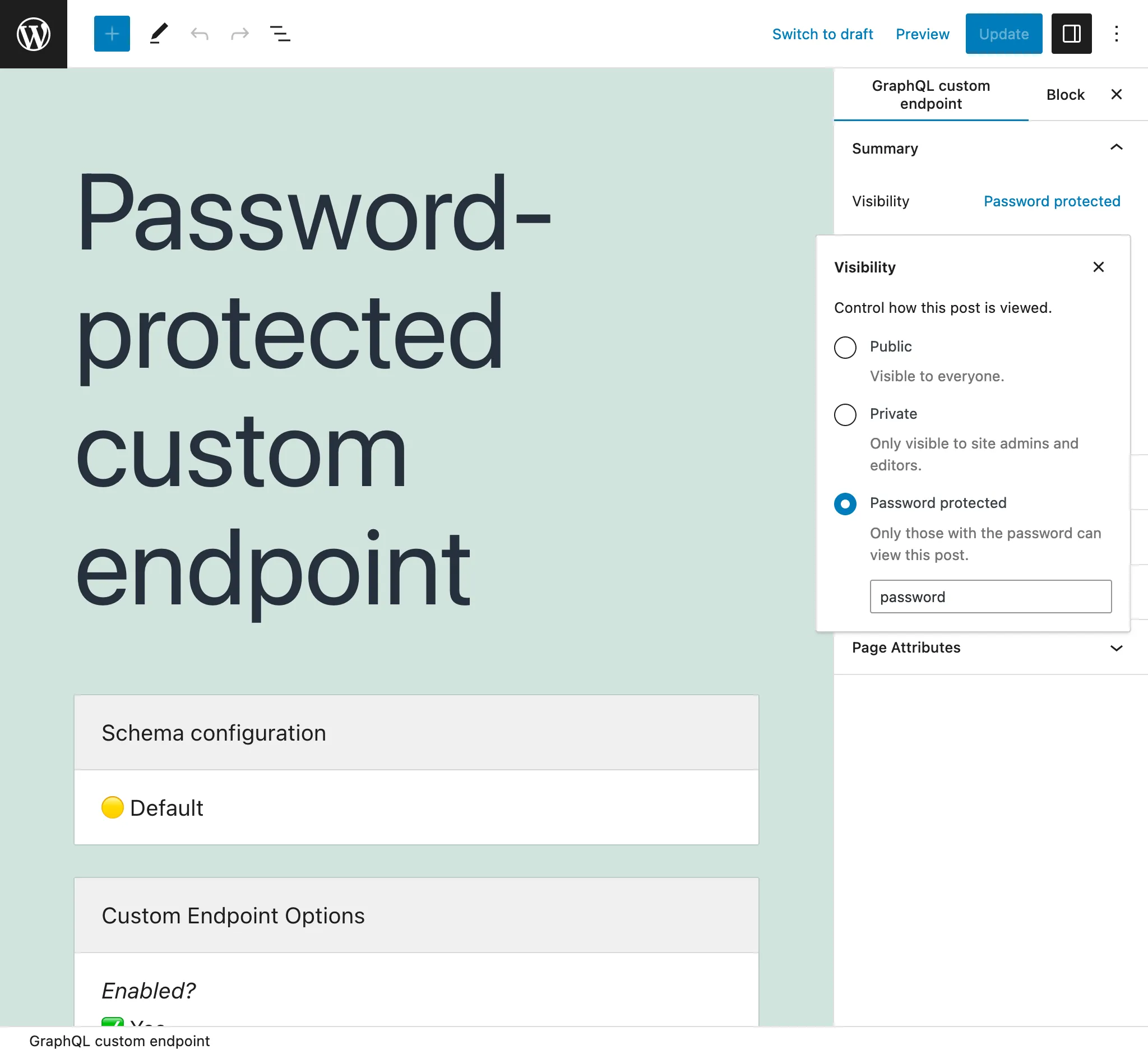 Endpoint personalizzato protetto da password