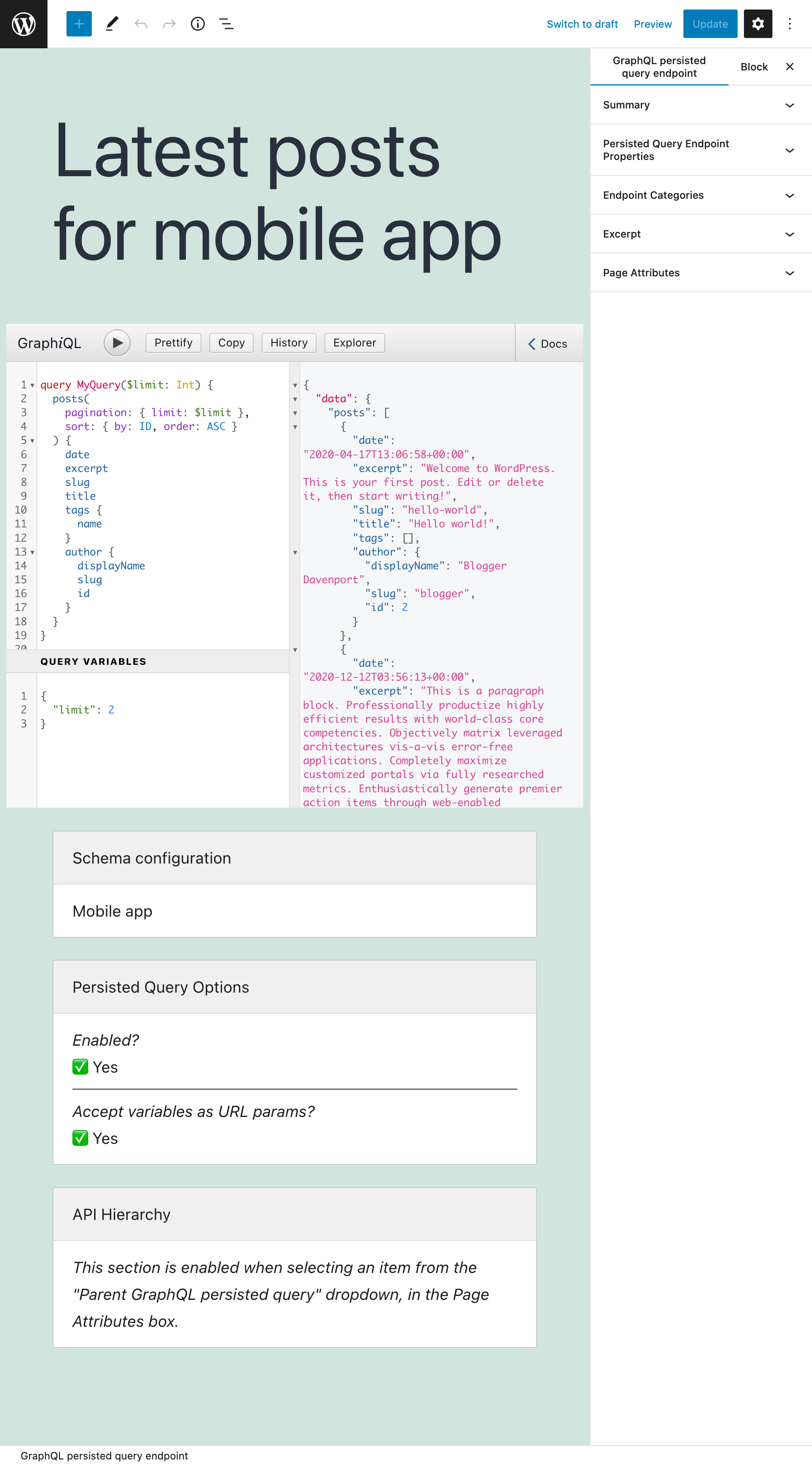 Persisted query nell'editor