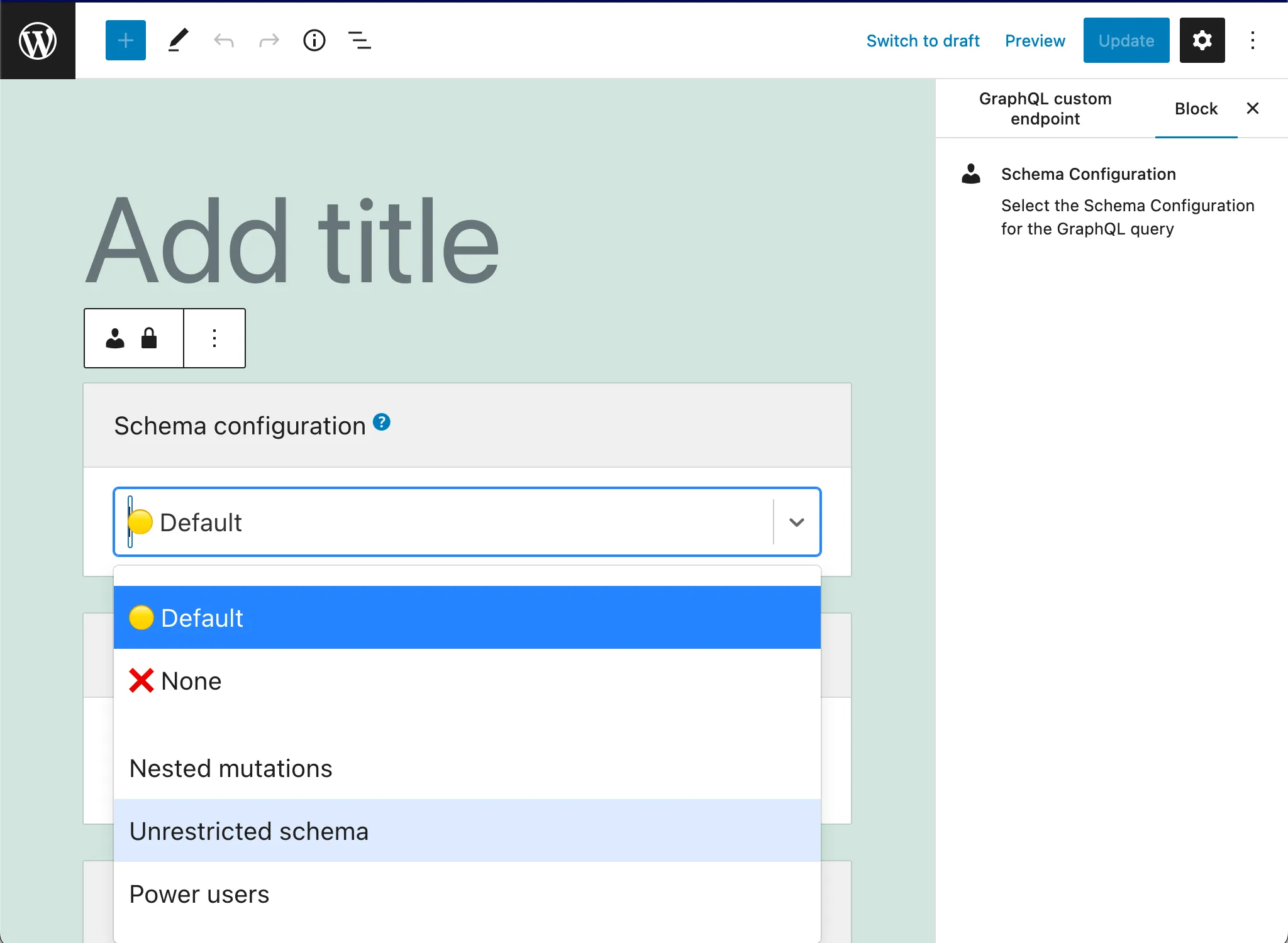 Selezione della configurazione dello schema nel Custom Endpoint