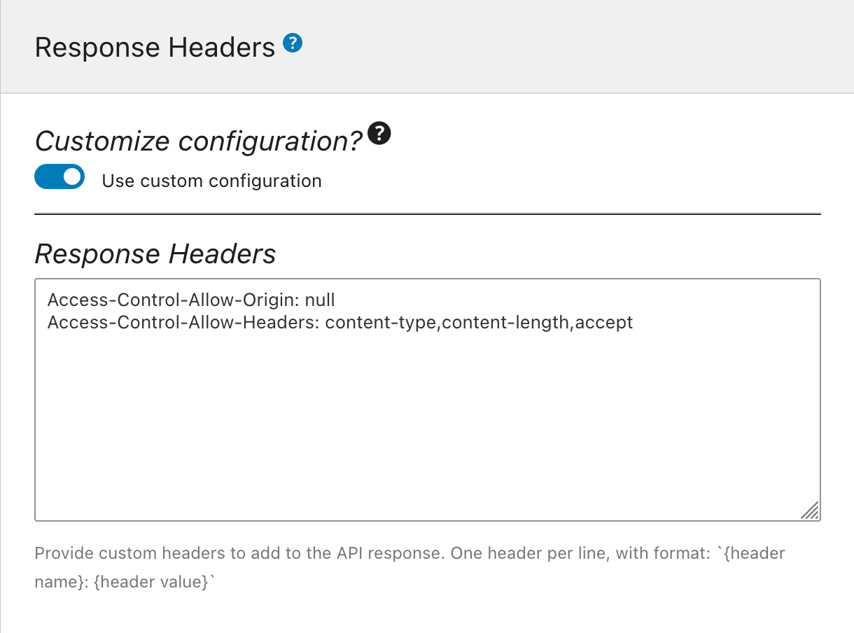 Fornire intestazioni di risposta nella Schema Configuration