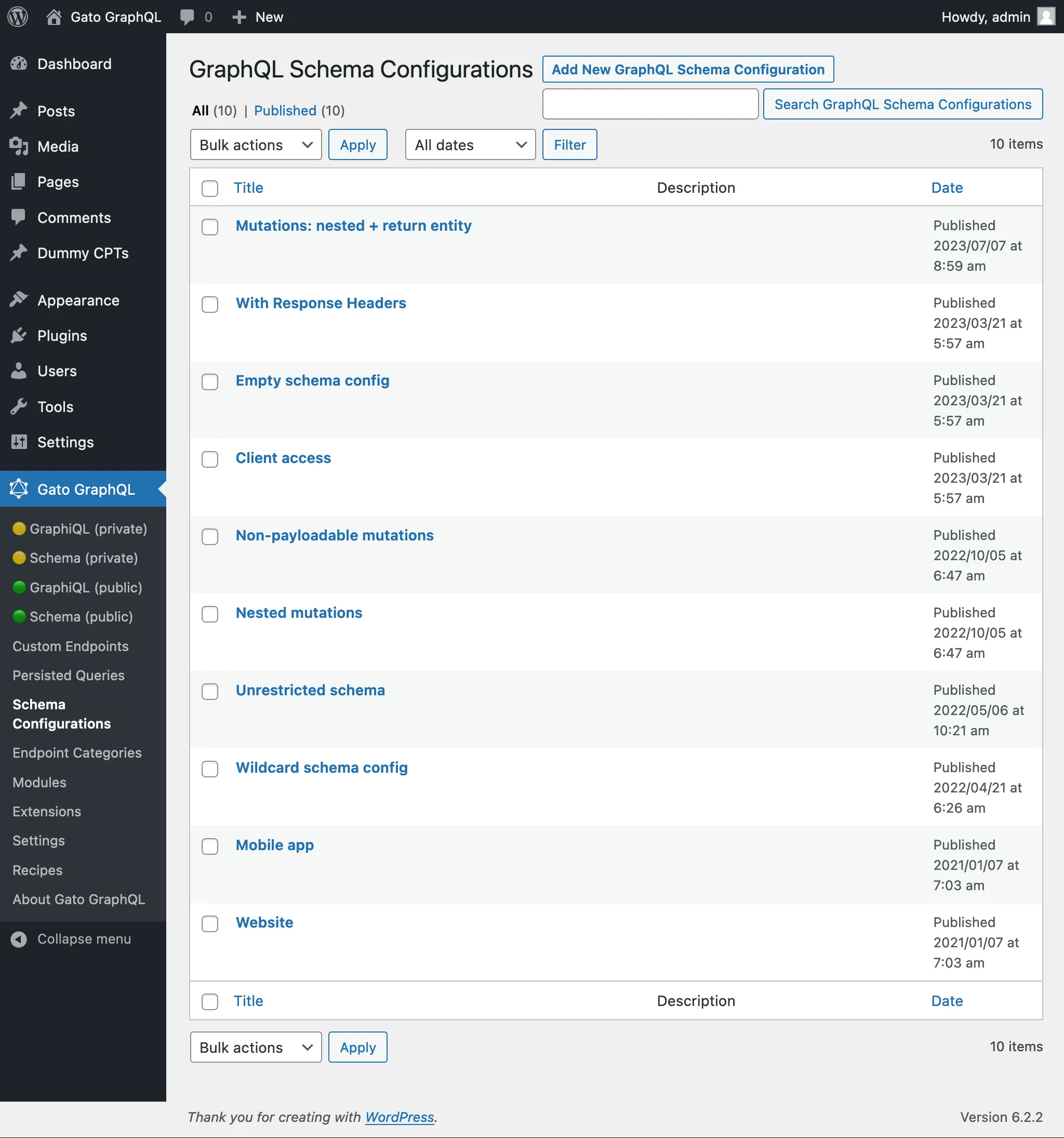 Configurazioni dello Schema nell'admin