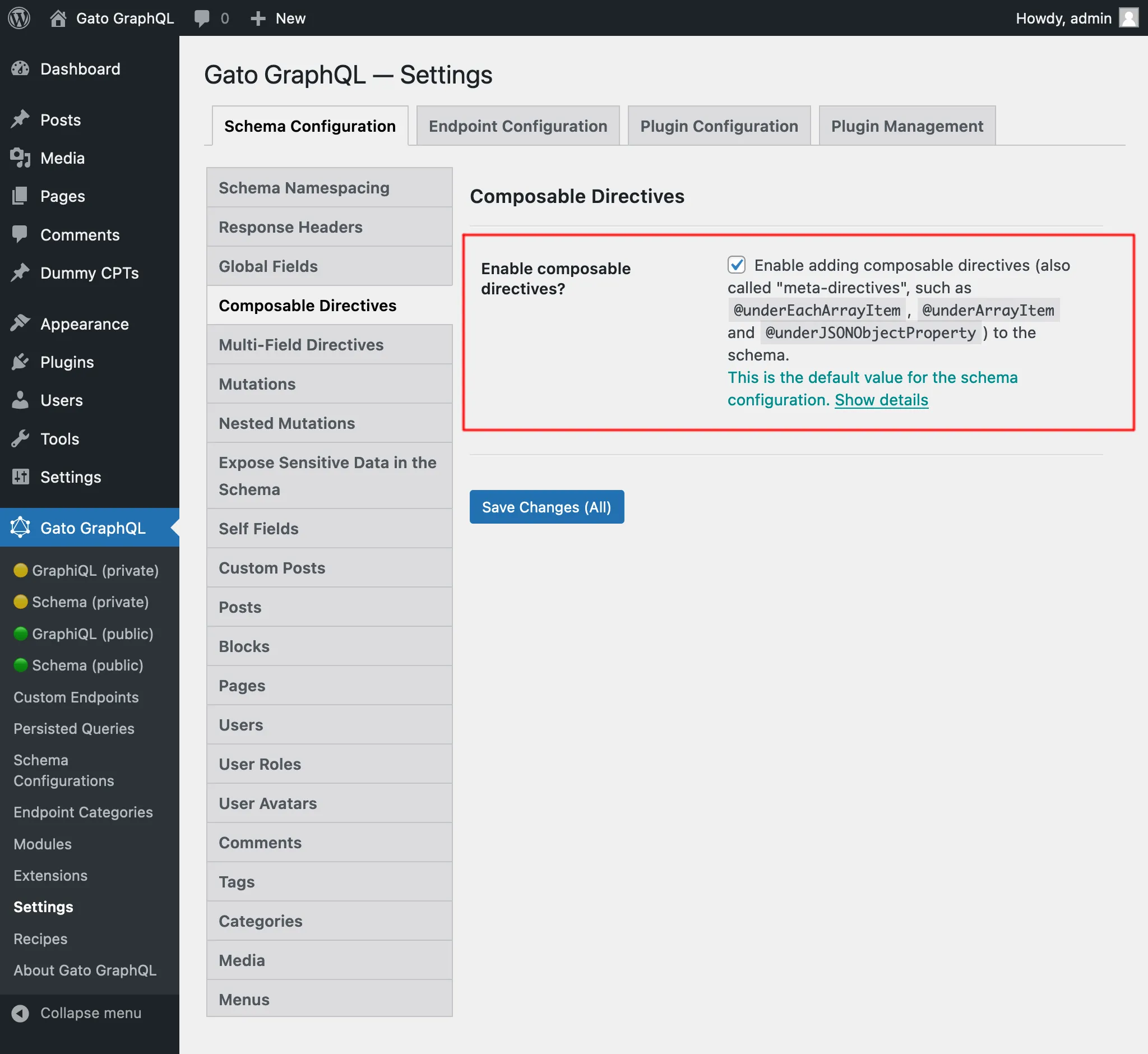 Impostazioni per Multi-Field Directives