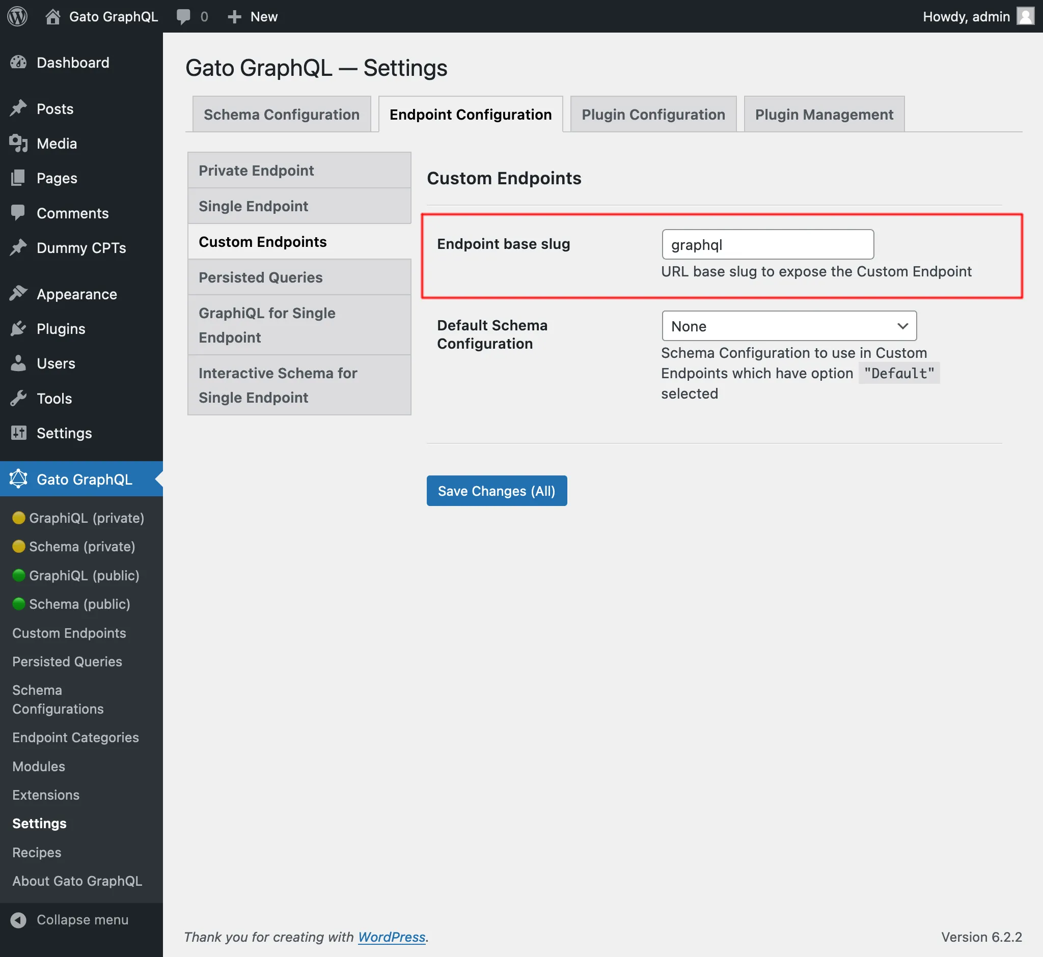 Impostazioni dell'endpoint personalizzato