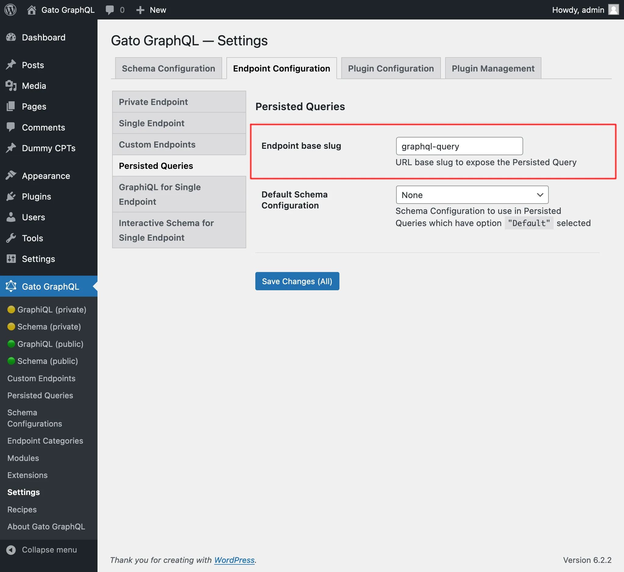Impostazioni delle queries persistenti