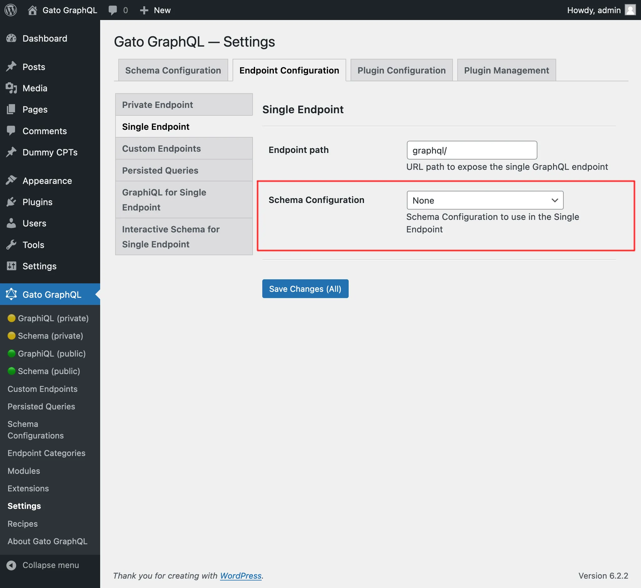 Impostazioni per la Configurazione dello Schema del Single Endpoint