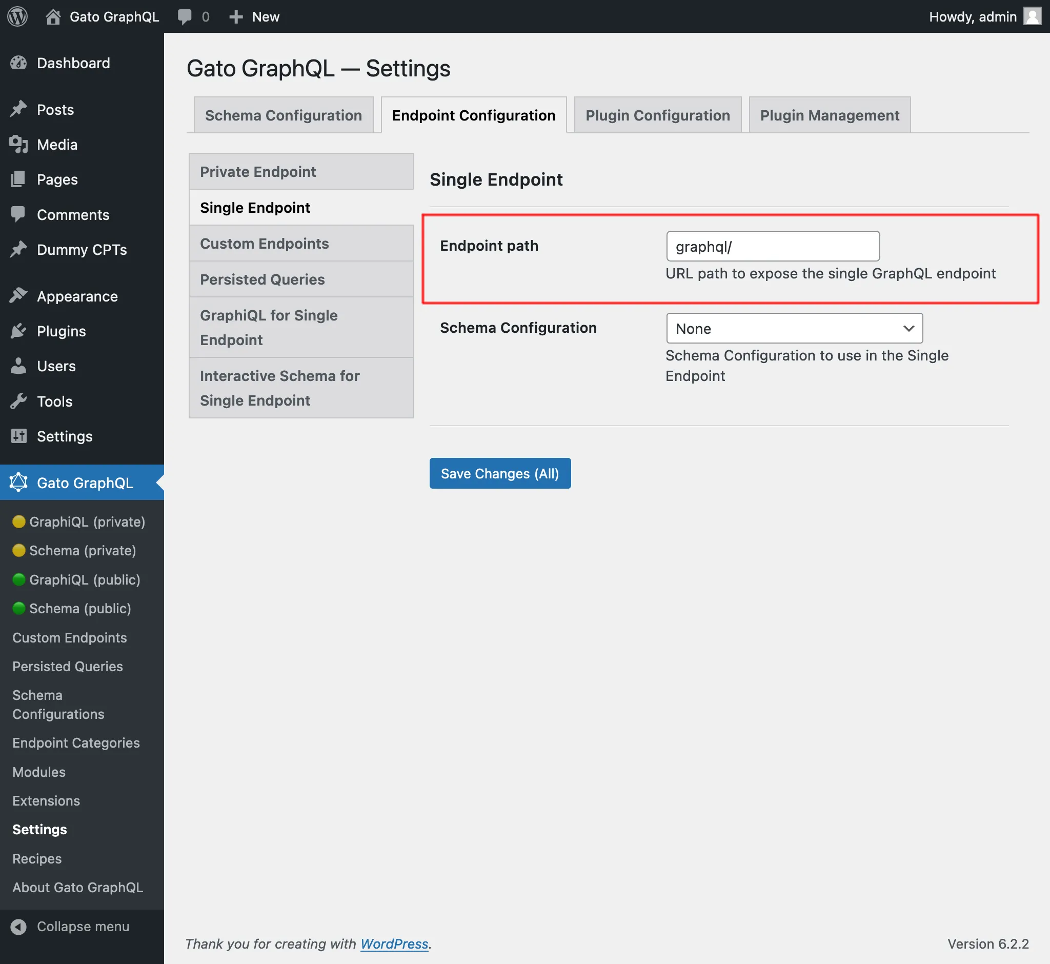 Single endpoint nelle Impostazioni