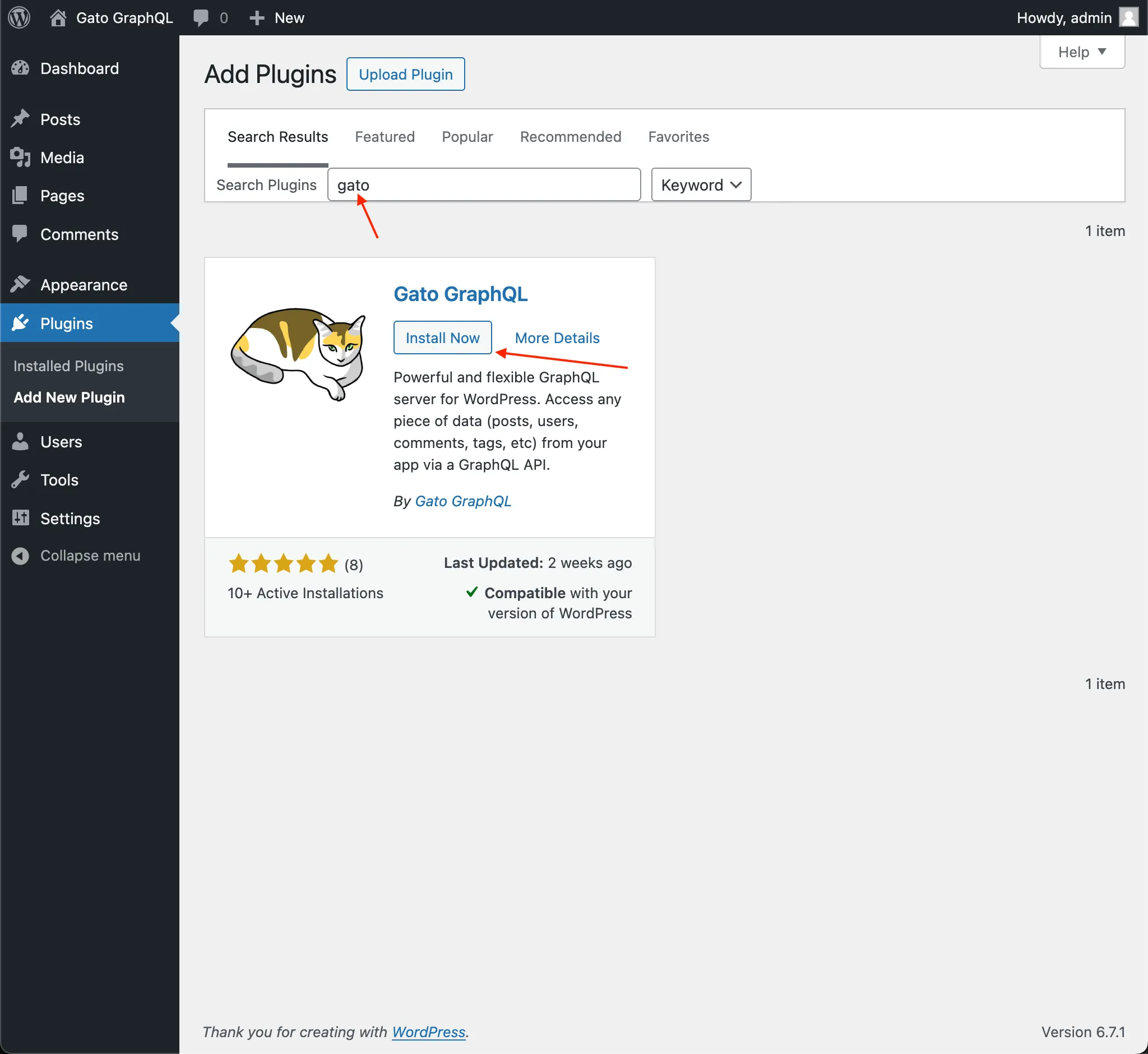 Installare Gato GraphQL su WordPress