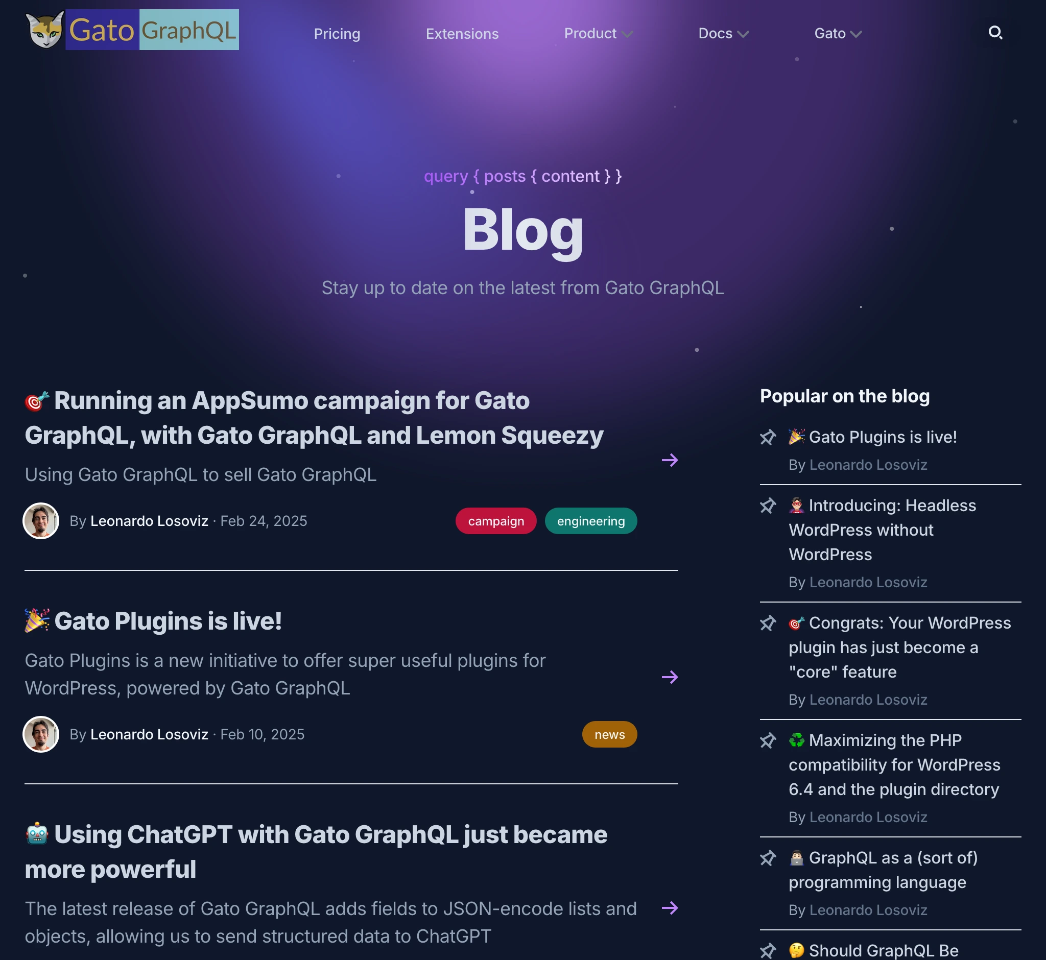 Sezione blog su gatographql.com
