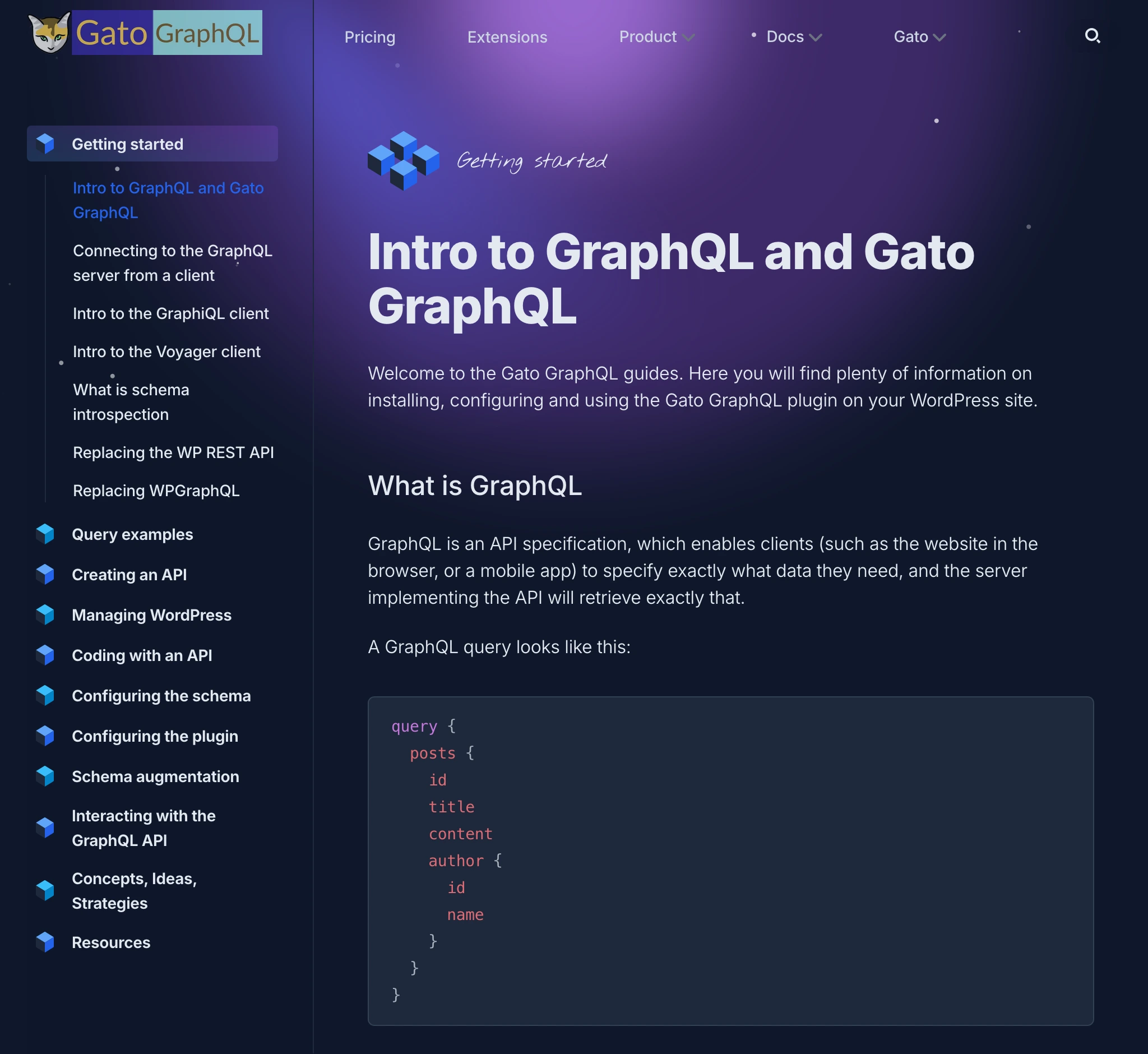Sezione docs su gatographql.com
