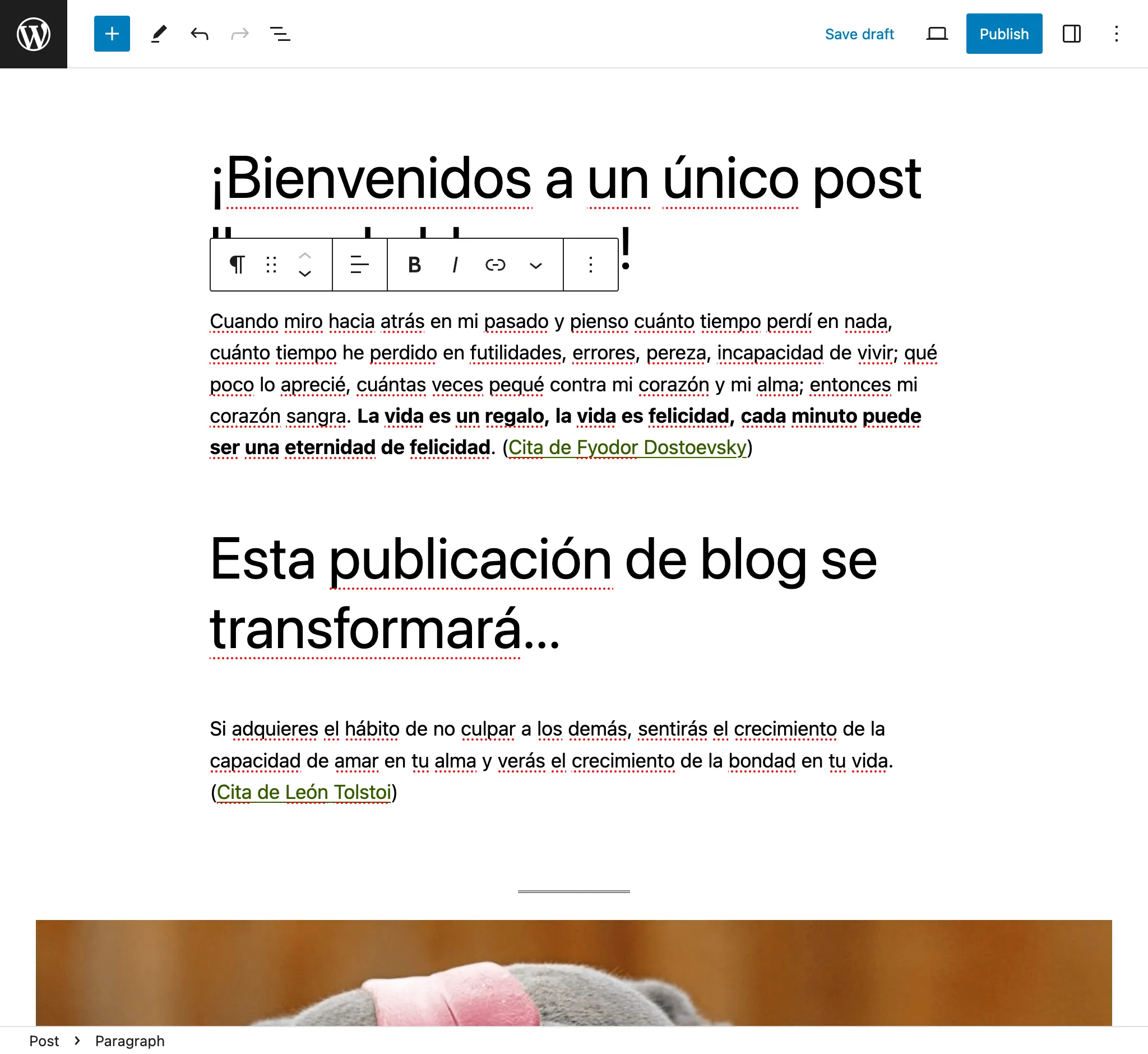 Correzione della traduzione nell'editor di WordPress