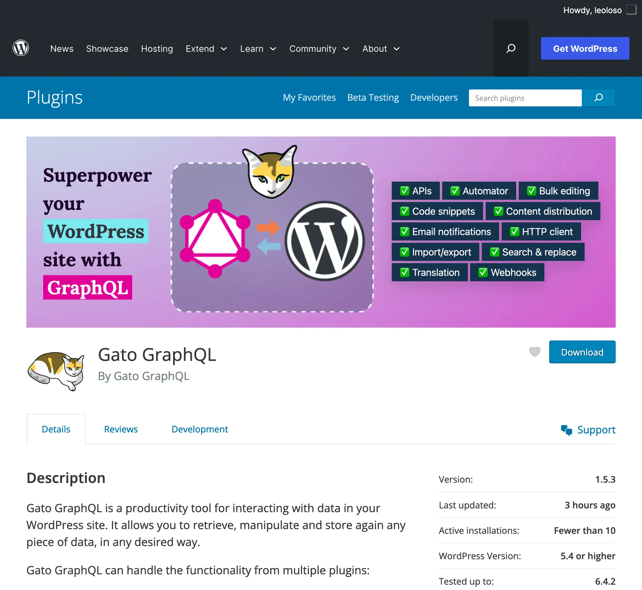 Gato GraphQL nella directory dei plugin di WordPress