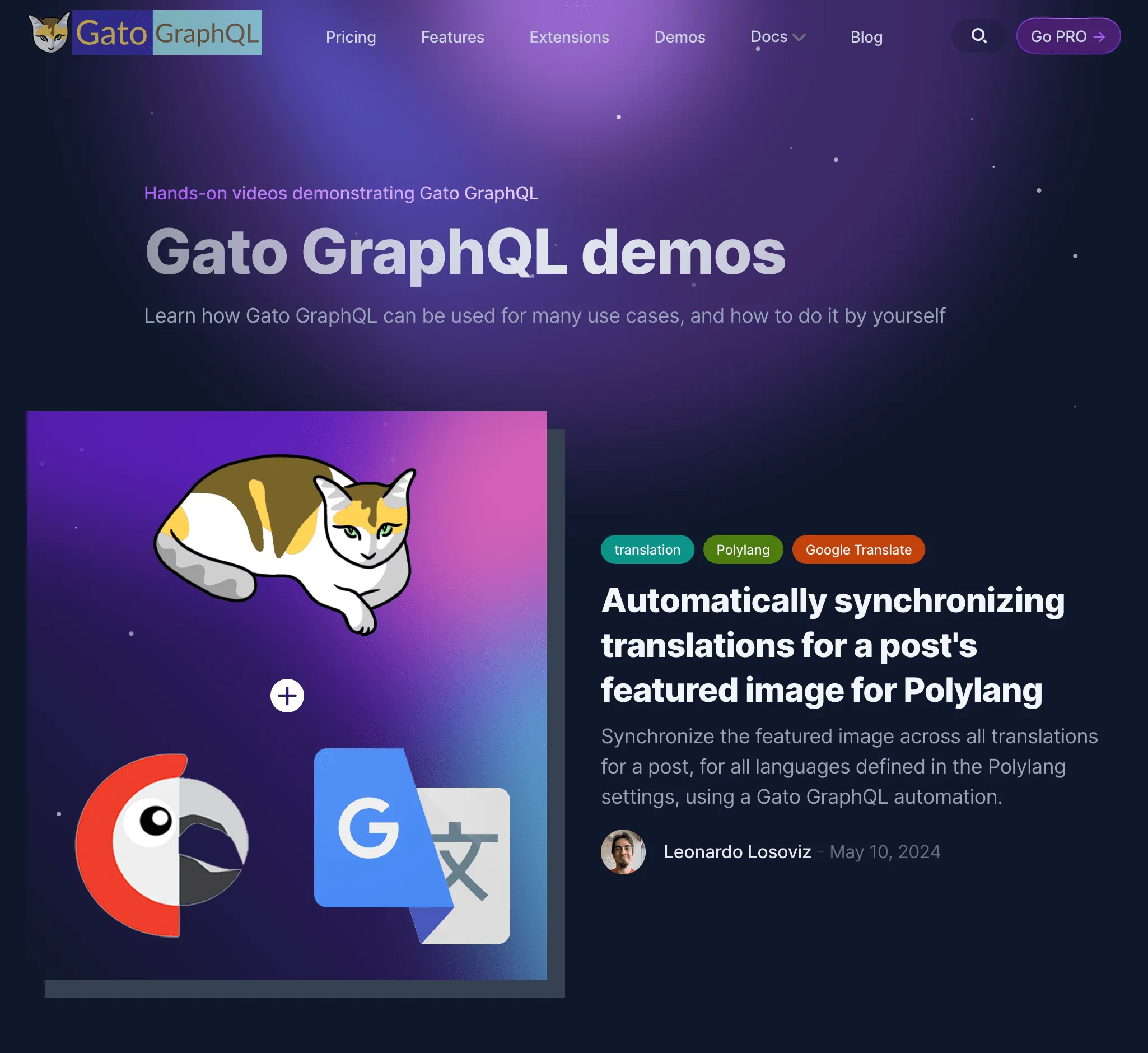 Pagina Demo sul sito di Gato GraphQL