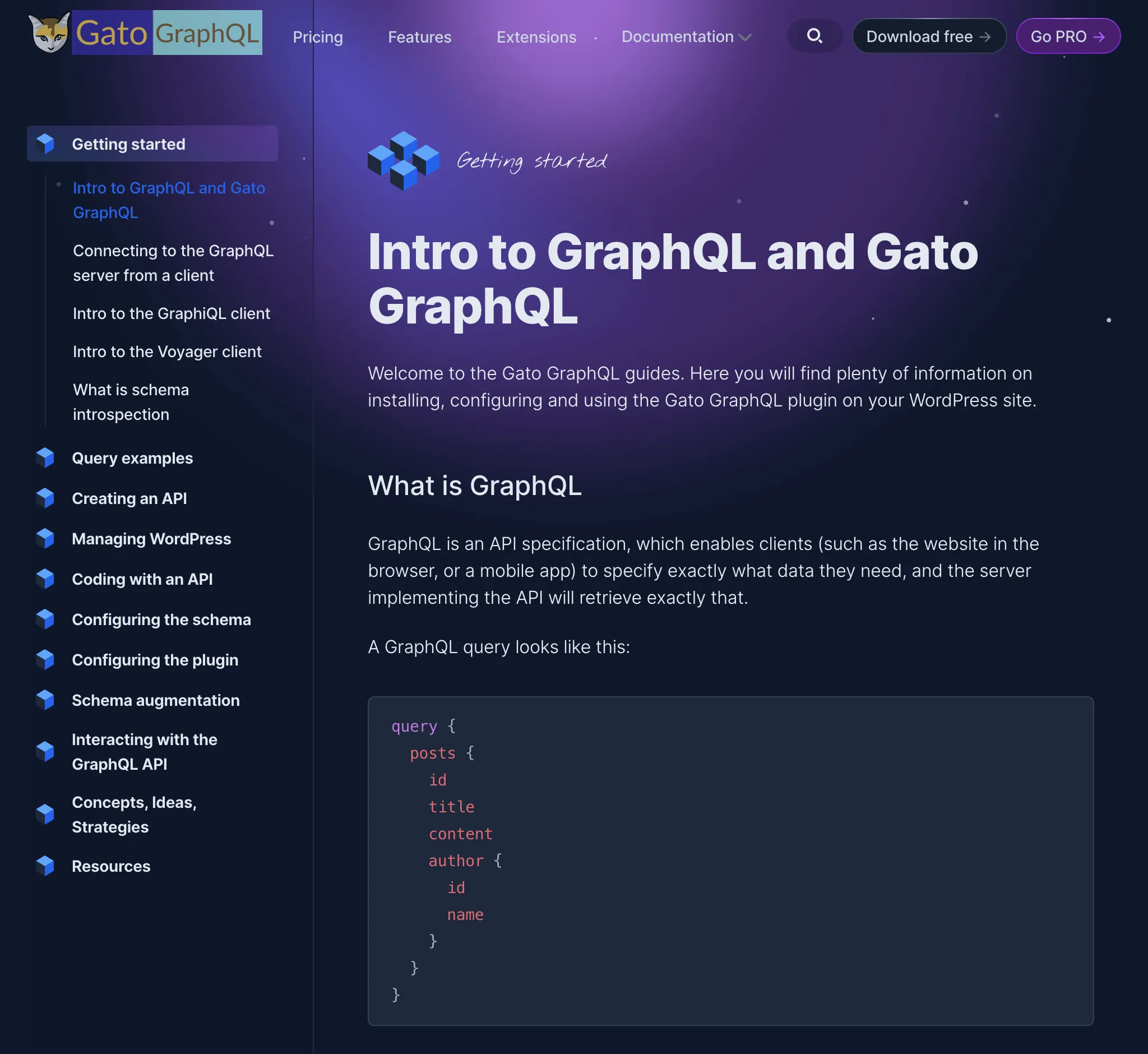 Documentazione nel nuovo sito web di Gato GraphQL
