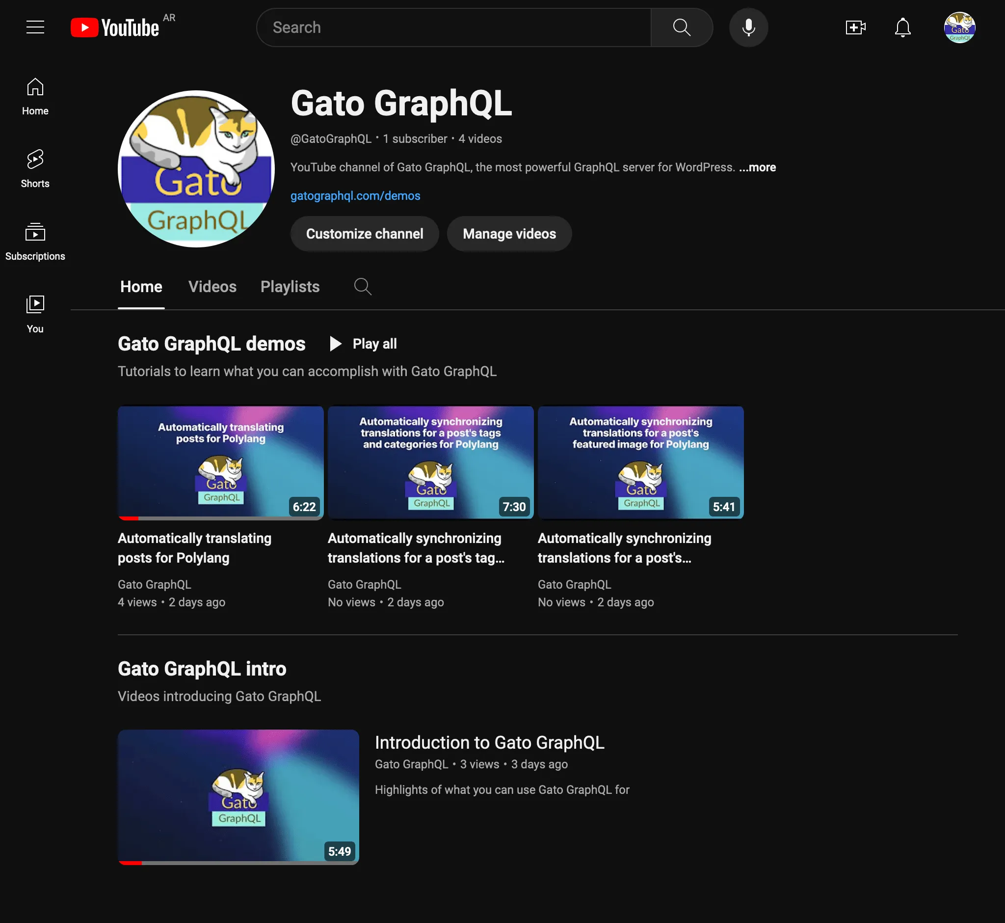 Canale YouTube Gato GraphQL