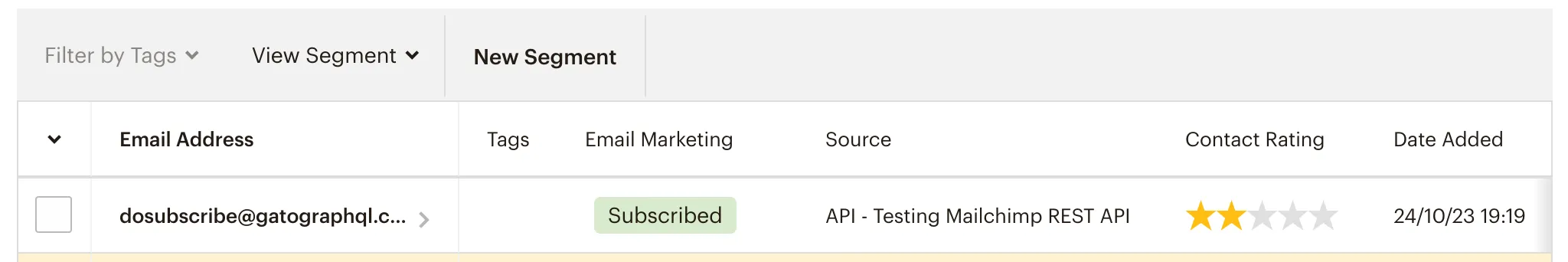 E-mail aggiunta automaticamente alla lista Mailchimp